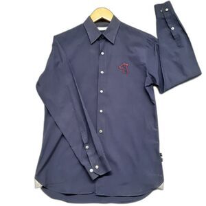 Smileyhound by Greyhound Men Sz M Navy Blue Button Up Long Sleeve Slim Shirt